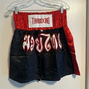 BN  no tag: thaiboxing shorts, boxing, kickboxing satin black and red, men XL